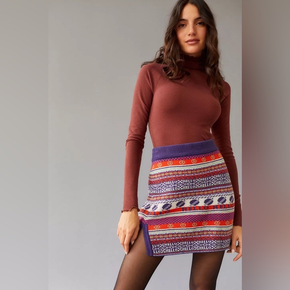 Urban Outfitters Dresses & Skirts - Urban Outfitters Lenni Sweater Mini Skirt New Small Hello Planets Wine Navy Blue